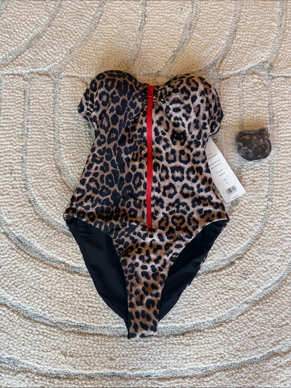 Veronica Beard XS Leopard Print One-Piece Swimsuit with Red Zip